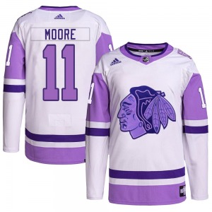 Oliver Moore Chicago Blackhawks Adidas Youth Authentic Hockey Fights Cancer Primegreen Jersey (White/Purple)