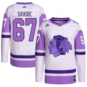 Samuel Savoie Chicago Blackhawks Adidas Youth Authentic Hockey Fights Cancer Primegreen Jersey (White/Purple)