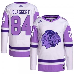 Landon Slaggert Chicago Blackhawks Adidas Youth Authentic Hockey Fights Cancer Primegreen Jersey (White/Purple)