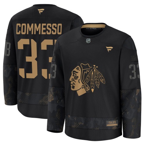 Drew Commesso Chicago Blackhawks Fanatics Youth Premium 2024 Military Appreciation Practice Jersey (Black)