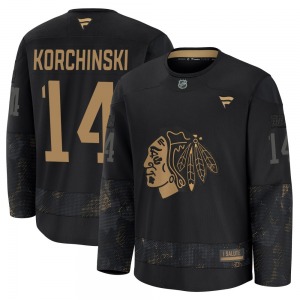 Kevin Korchinski Chicago Blackhawks Fanatics Youth Premium 2024 Military Appreciation Practice Jersey (Black)