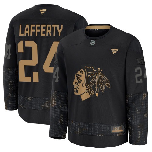 Sam Lafferty Chicago Blackhawks Fanatics Youth Premium 2024 Military Appreciation Practice Jersey (Black)