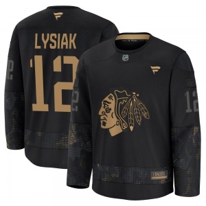Tom Lysiak Chicago Blackhawks Fanatics Youth Premium 2024 Military Appreciation Practice Jersey (Black)