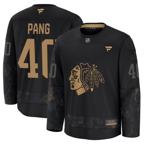 Darren Pang Chicago Blackhawks Fanatics Youth Premium 2024 Military Appreciation Practice Jersey (Black)