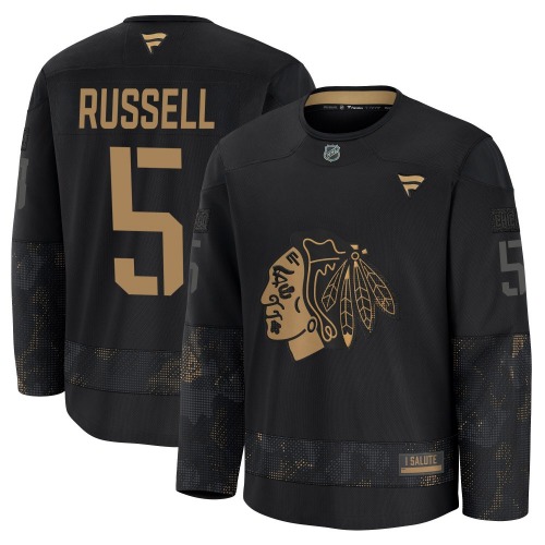 Phil Russell Chicago Blackhawks Fanatics Youth Premium 2024 Military Appreciation Practice Jersey (Black)