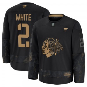 Bill White Chicago Blackhawks Fanatics Youth Premium Black 2024 Military Appreciation Practice Jersey (White)