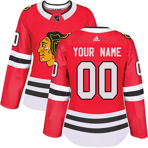 Custom Chicago Blackhawks Adidas Women's Authentic Custom Home Jersey (Red)