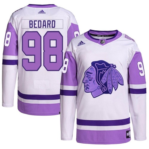 Connor Bedard Chicago Blackhawks Adidas Authentic Hockey Fights Cancer Primegreen Jersey (White/Purple)