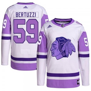Tyler Bertuzzi Chicago Blackhawks Adidas Authentic Hockey Fights Cancer Primegreen Jersey (White/Purple)