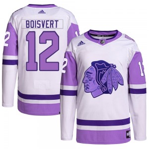 Sacha Boisvert Chicago Blackhawks Adidas Authentic Hockey Fights Cancer Primegreen Jersey (White/Purple)