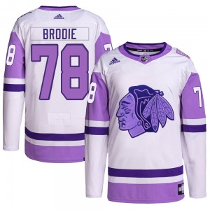 TJ Brodie Chicago Blackhawks Adidas Authentic Hockey Fights Cancer Primegreen Jersey (White/Purple)