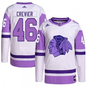 Louis Crevier Chicago Blackhawks Adidas Authentic Hockey Fights Cancer Primegreen Jersey (White/Purple)