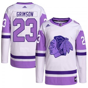 Stu Grimson Chicago Blackhawks Adidas Authentic Hockey Fights Cancer Primegreen Jersey (White/Purple)