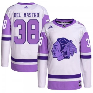 Ethan Del Mastro Chicago Blackhawks Adidas Authentic Hockey Fights Cancer Primegreen Jersey (White/Purple)