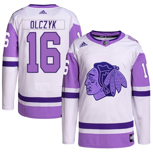 Ed Olczyk Chicago Blackhawks Adidas Authentic Hockey Fights Cancer Primegreen Jersey (White/Purple)