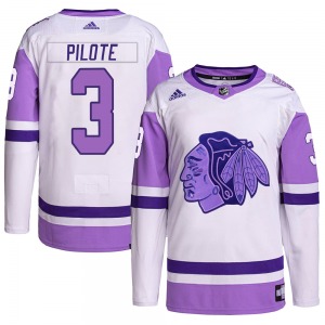 Pierre Pilote Chicago Blackhawks Adidas Authentic Hockey Fights Cancer Primegreen Jersey (White/Purple)