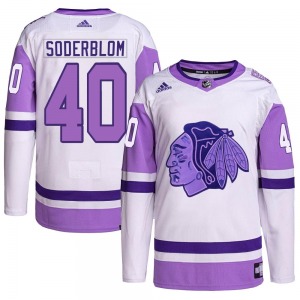 Arvid Soderblom Chicago Blackhawks Adidas Authentic Hockey Fights Cancer Primegreen Jersey (White/Purple)