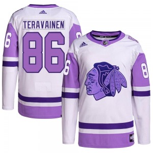 Teuvo Teravainen Chicago Blackhawks Adidas Authentic Hockey Fights Cancer Primegreen Jersey (White/Purple)