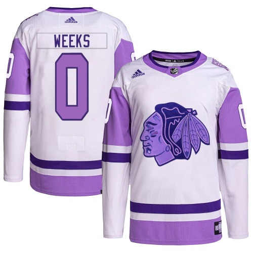 Mitchell Weeks Chicago Blackhawks Adidas Authentic Hockey Fights Cancer Primegreen Jersey (White/Purple)