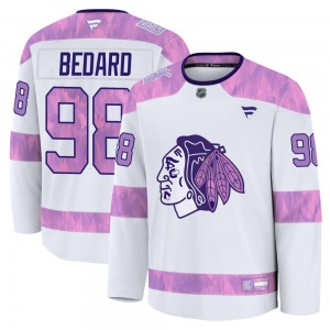 Connor Bedard Chicago Blackhawks Fanatics Youth Premium 2024 Hockey Fights Cancer Practice Jersey (White)