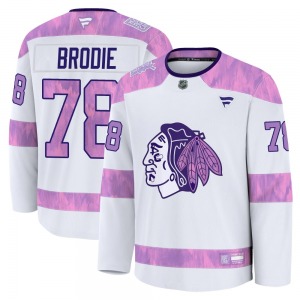 TJ Brodie Chicago Blackhawks Fanatics Youth Premium 2024 Hockey Fights Cancer Practice Jersey (White)