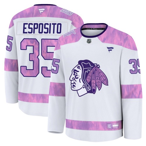 Tony Esposito Chicago Blackhawks Fanatics Youth Premium 2024 Hockey Fights Cancer Practice Jersey (White)