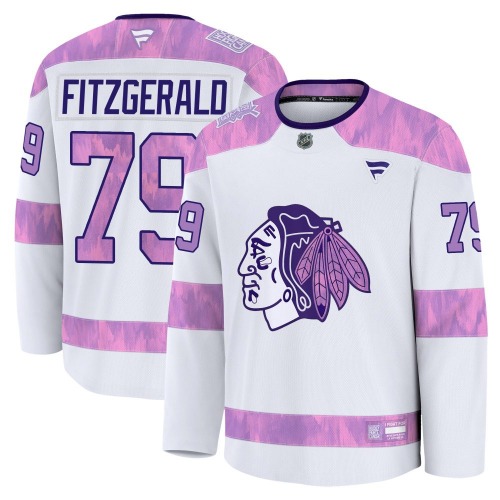Cavan Fitzgerald Chicago Blackhawks Fanatics Youth Premium 2024 Hockey Fights Cancer Practice Jersey (White)