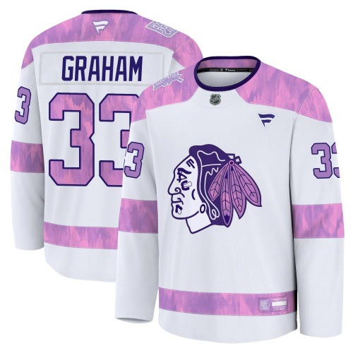 Dirk Graham Chicago Blackhawks Fanatics Youth Premium 2024 Hockey Fights Cancer Practice Jersey (White)