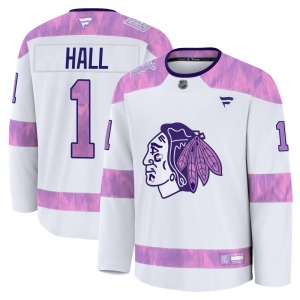 Glenn Hall Chicago Blackhawks Fanatics Youth Premium 2024 Hockey Fights Cancer Practice Jersey (White)