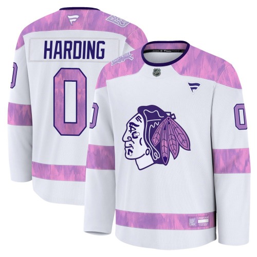 Taige Harding Chicago Blackhawks Fanatics Youth Premium 2024 Hockey Fights Cancer Practice Jersey (White)