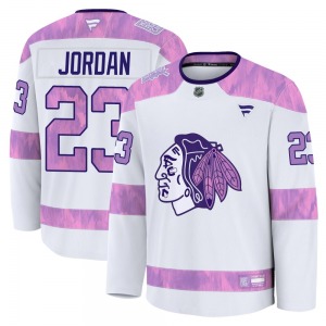 Michael Jordan Chicago Blackhawks Fanatics Youth Premium 2024 Hockey Fights Cancer Practice Jersey (White)