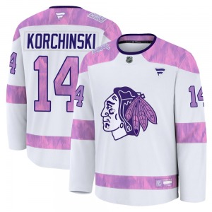 Kevin Korchinski Chicago Blackhawks Fanatics Youth Premium 2024 Hockey Fights Cancer Practice Jersey (White)