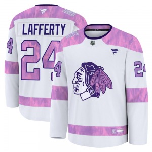 Sam Lafferty Chicago Blackhawks Fanatics Youth Premium 2024 Hockey Fights Cancer Practice Jersey (White)