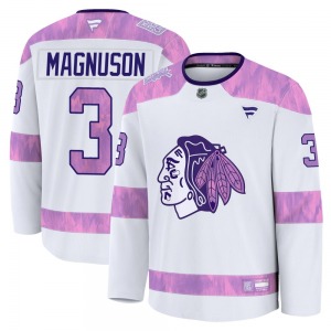 Keith Magnuson Chicago Blackhawks Fanatics Youth Premium 2024 Hockey Fights Cancer Practice Jersey (White)