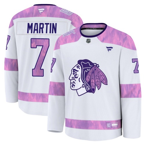 Pit Martin Chicago Blackhawks Fanatics Youth Premium 2024 Hockey Fights Cancer Practice Jersey (White)