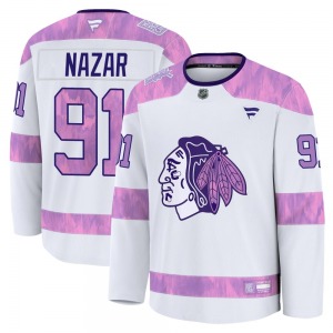 Frank Nazar Chicago Blackhawks Fanatics Youth Premium 2024 Hockey Fights Cancer Practice Jersey (White)