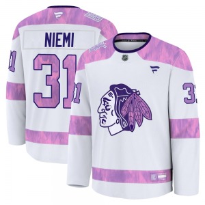Antti Niemi Chicago Blackhawks Fanatics Youth Premium 2024 Hockey Fights Cancer Practice Jersey (White)