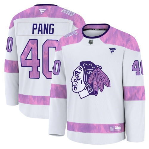 Darren Pang Chicago Blackhawks Fanatics Youth Premium 2024 Hockey Fights Cancer Practice Jersey (White)