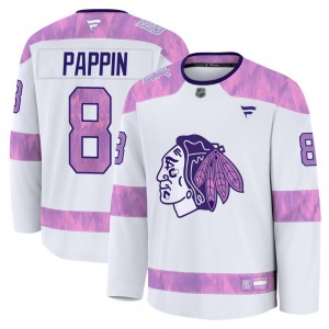 Jim Pappin Chicago Blackhawks Fanatics Youth Premium 2024 Hockey Fights Cancer Practice Jersey (White)
