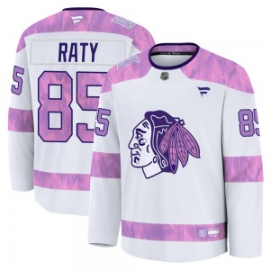 Aku Raty Chicago Blackhawks Fanatics Youth Premium 2024 Hockey Fights Cancer Practice Jersey (White)