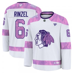 Sam Rinzel Chicago Blackhawks Fanatics Youth Premium 2024 Hockey Fights Cancer Practice Jersey (White)
