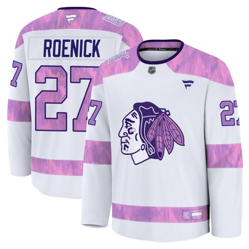 Jeremy Roenick Chicago Blackhawks Fanatics Youth Premium 2024 Hockey Fights Cancer Practice Jersey (White)