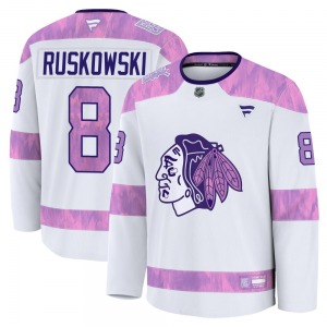 Terry Ruskowski Chicago Blackhawks Fanatics Youth Premium 2024 Hockey Fights Cancer Practice Jersey (White)