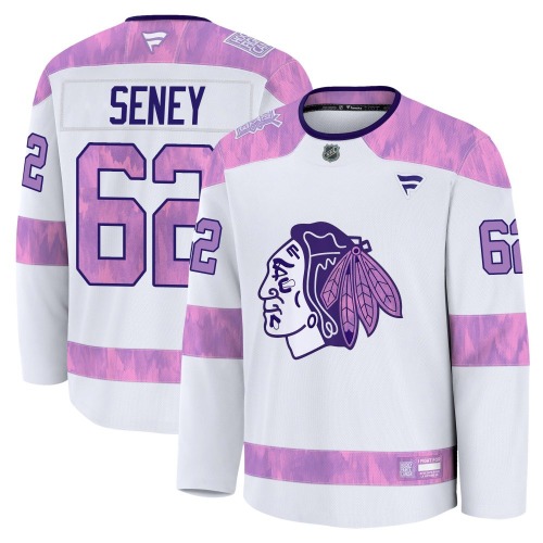 Brett Seney Chicago Blackhawks Fanatics Youth Premium 2024 Hockey Fights Cancer Practice Jersey (White)