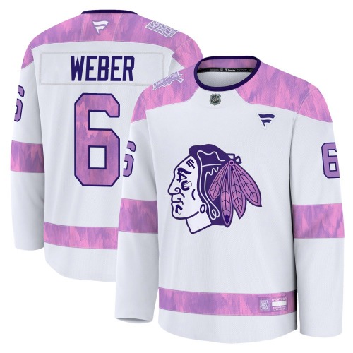 Shea Weber Chicago Blackhawks Fanatics Youth Premium 2024 Hockey Fights Cancer Practice Jersey (White)