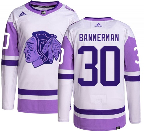 Murray Bannerman Chicago Blackhawks Adidas Authentic Hockey Fights Cancer Jersey
