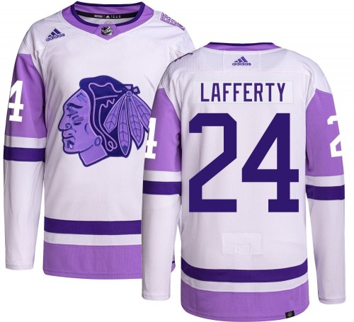 Sam Lafferty Chicago Blackhawks Adidas Authentic Hockey Fights Cancer Jersey