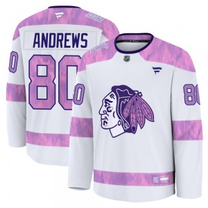 Zach Andrews Chicago Blackhawks Fanatics Premium 2024 Hockey Fights Cancer Practice Jersey (White)