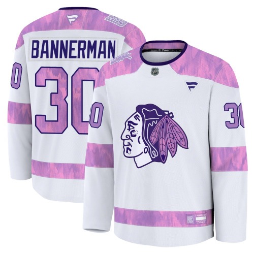 Murray Bannerman Chicago Blackhawks Fanatics Premium 2024 Hockey Fights Cancer Practice Jersey (White)