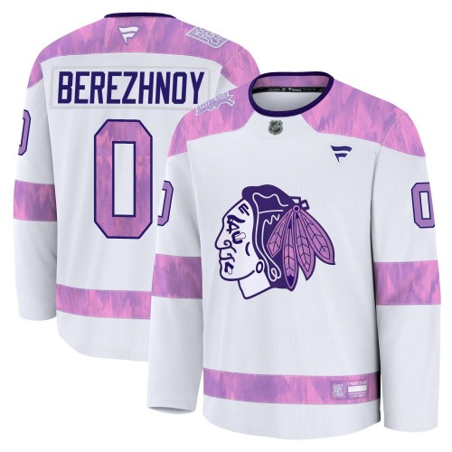 Stanislav Berezhnoy Chicago Blackhawks Fanatics Premium 2024 Hockey Fights Cancer Practice Jersey (White)